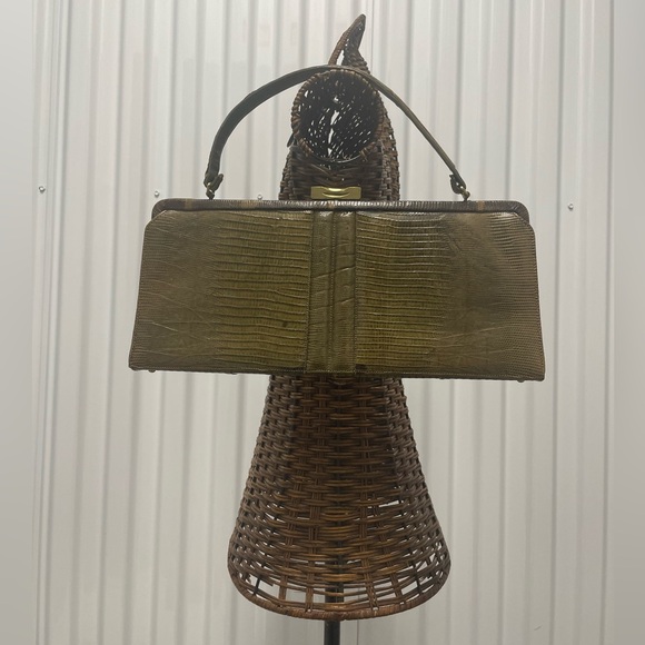 Vintage 1960s Palizzio New York Reptile Brown Rectangle Frame Closure Handbag - Picture 6 of 17